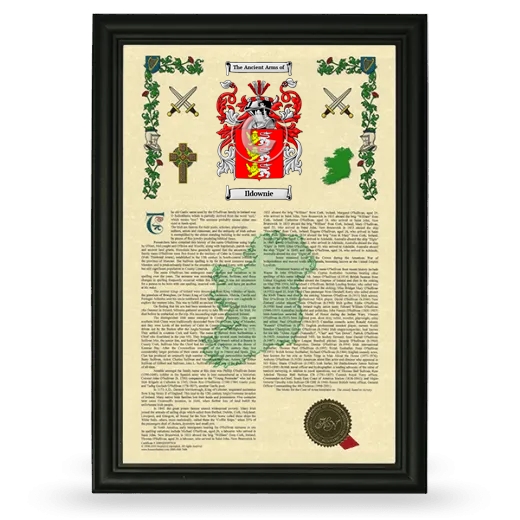 Ildownie Armorial History Framed - Black