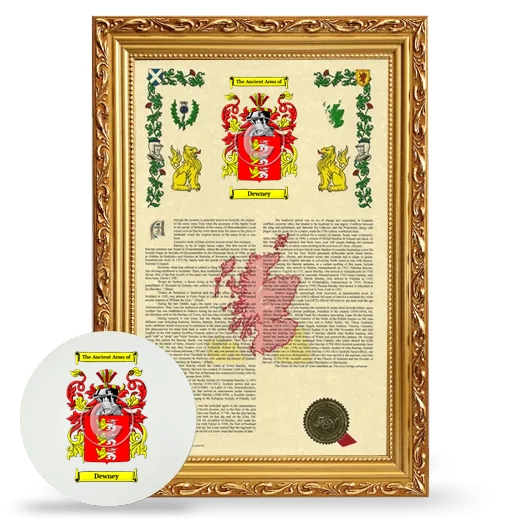Dewney Framed Armorial History and Mouse Pad - Gold