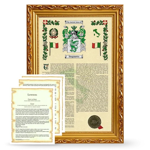 Dragonetto Framed Armorial History and Symbolism - Gold