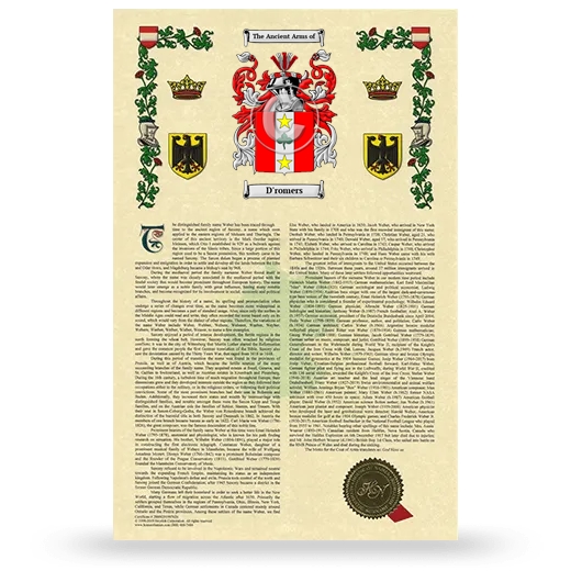 D'romers Armorial History with Coat of Arms