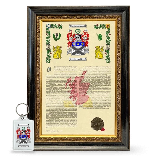 Drysdell Framed Armorial History and Keychain - Heirloom