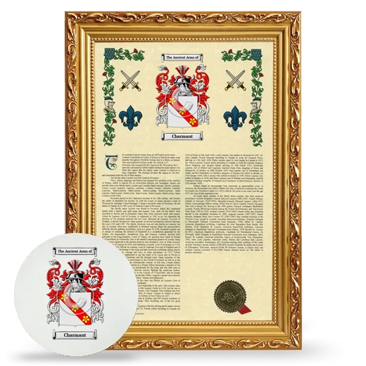 Charmant Framed Armorial History and Mouse Pad - Gold