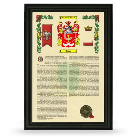 Dudas Armorial History Framed - Black