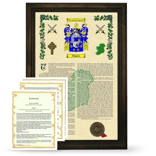 Duignen Framed Armorial History and Symbolism - Brown