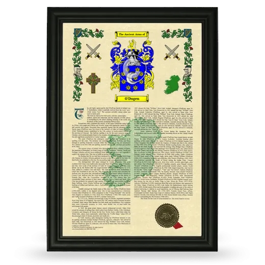 O'Dugen Armorial History Framed - Black