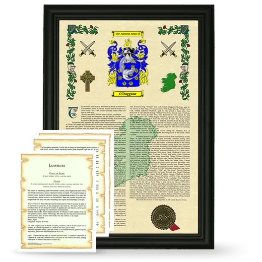 O'Duggane Framed Armorial History and Symbolism - Black