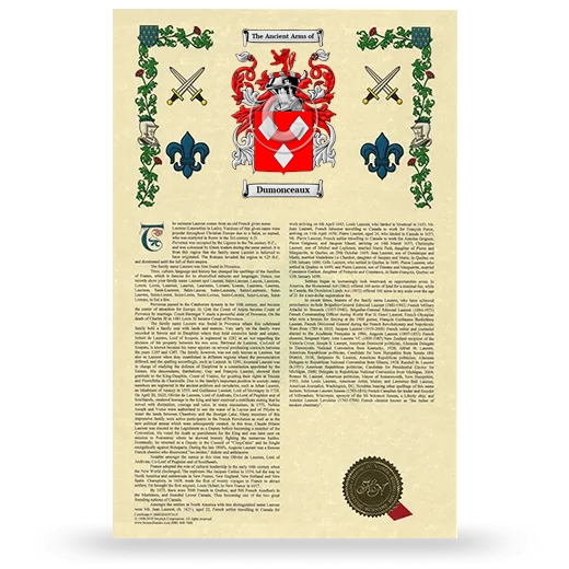 Dumonceaux Armorial History with Coat of Arms