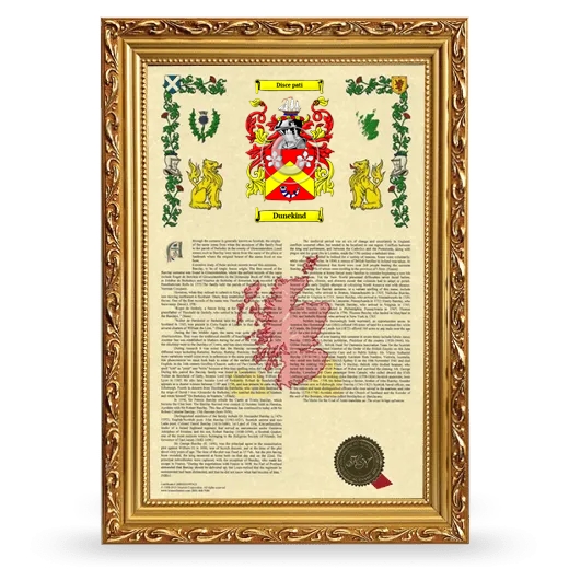 Dunekind Armorial History Framed - Gold