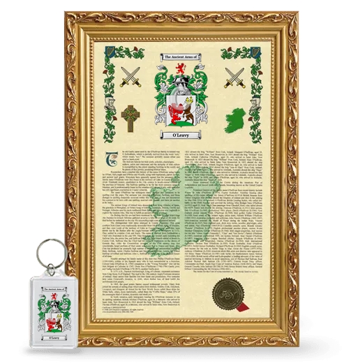 O'Leavy Framed Armorial History and Keychain - Gold