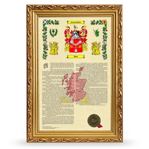 Dun Armorial History Framed - Gold