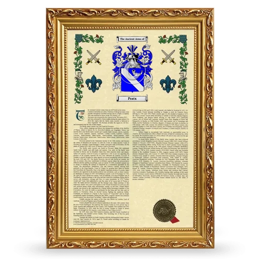 Pratx Armorial History Framed - Gold