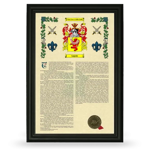 Lapois Armorial History Framed - Black