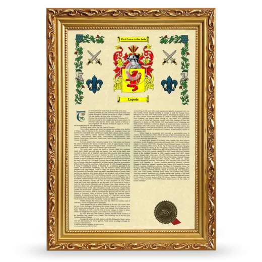 Lapois Armorial History Framed - Gold