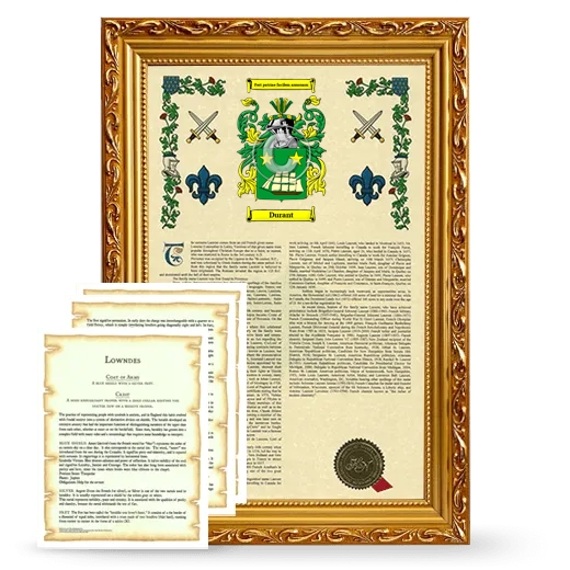 Durant Framed Armorial History and Symbolism - Gold