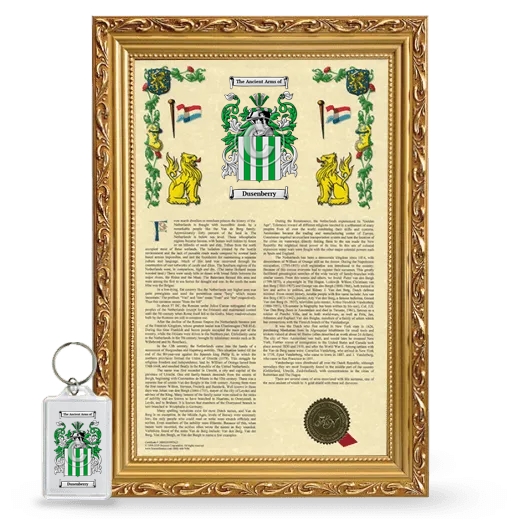 Dusenberry Framed Armorial History and Keychain - Gold