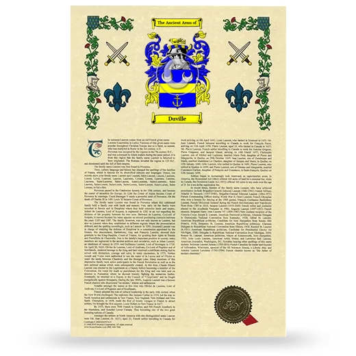 Duville Armorial History with Coat of Arms