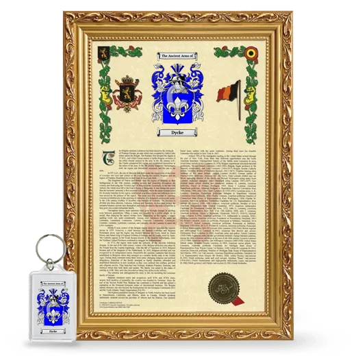 Dycke Framed Armorial History and Keychain - Gold
