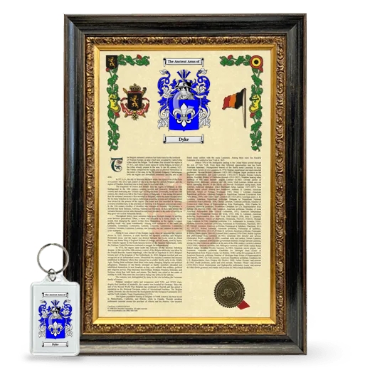 Dyke Framed Armorial History and Keychain - Heirloom