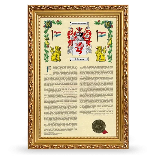 Dykeman Armorial History Framed - Gold