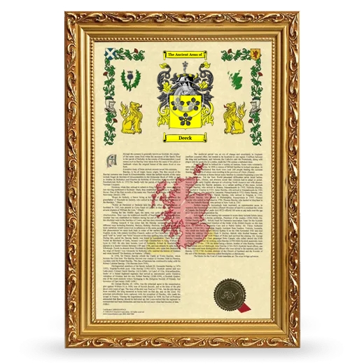 Deeck Armorial History Framed - Gold