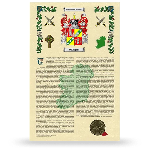 O'Keigent Armorial History with Coat of Arms