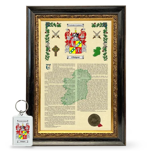 O'Keigent Framed Armorial History and Keychain - Heirloom