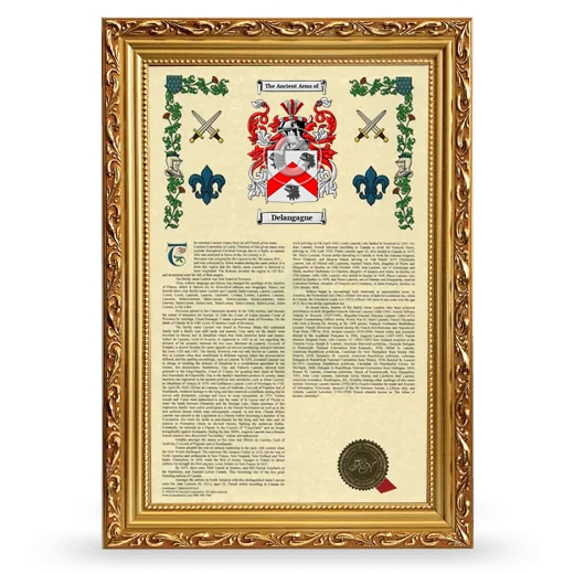 Delangagne Armorial History Framed - Gold