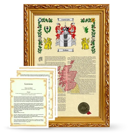 Erskan Framed Armorial History and Symbolism - Gold