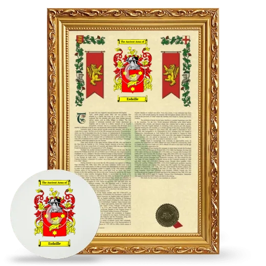 Esdaille Framed Armorial History and Mouse Pad - Gold