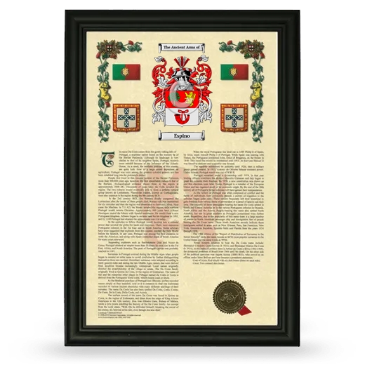 Espino Armorial History Framed - Black