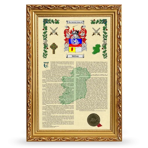 McEvoy Armorial History Framed - Gold