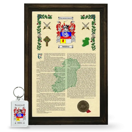 McKelvey Framed Armorial History and Keychain - Brown