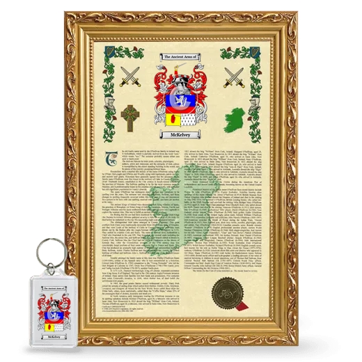 McKelvey Framed Armorial History and Keychain - Gold