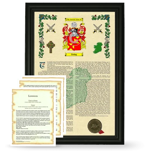 Ewing Framed Armorial History and Symbolism - Black