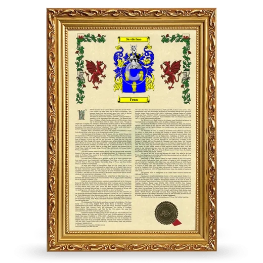 Fean Armorial History Framed - Gold