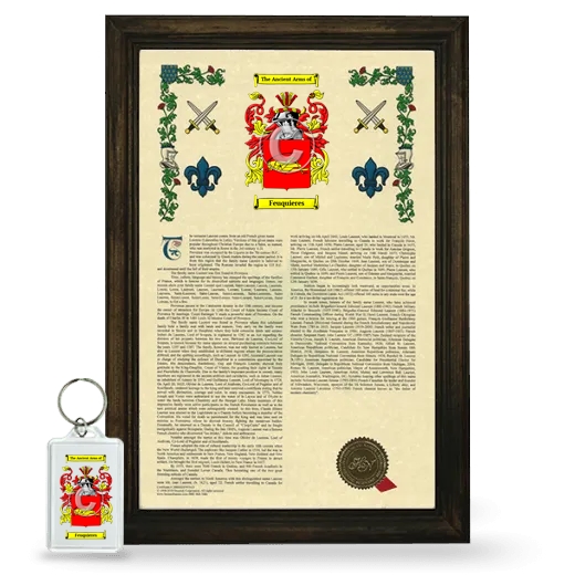 Feuquieres Framed Armorial History and Keychain - Brown