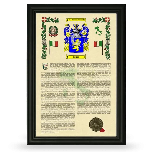 Ferrer Armorial History Framed - Black