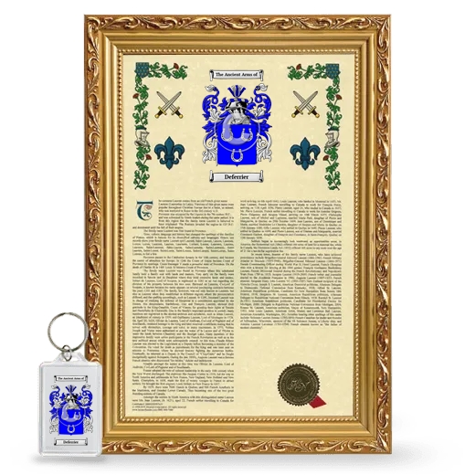 Deferrier Framed Armorial History and Keychain - Gold