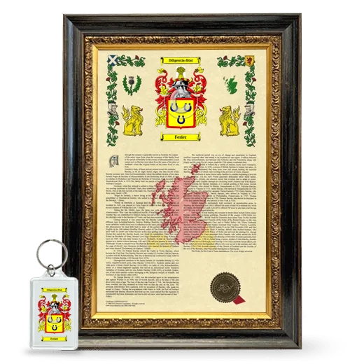 Ferier Framed Armorial History and Keychain - Heirloom