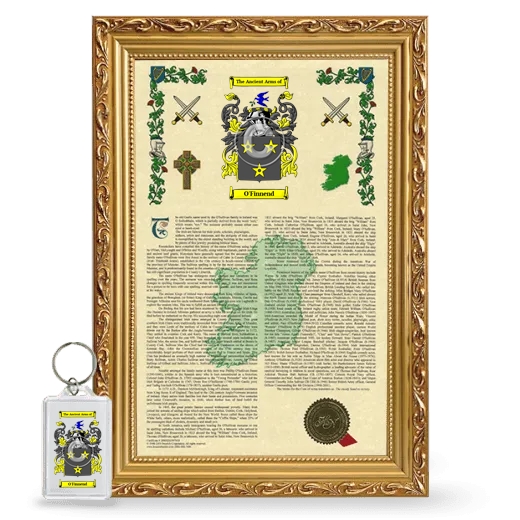 O'Finnend Framed Armorial History and Keychain - Gold