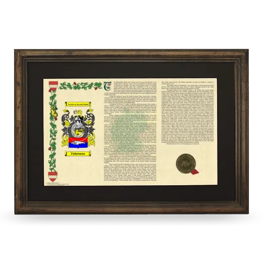 Fisherman Deluxe Armorial Landscape Framed - Brown