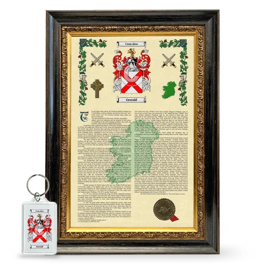 Gerrald Framed Armorial History and Keychain - Heirloom