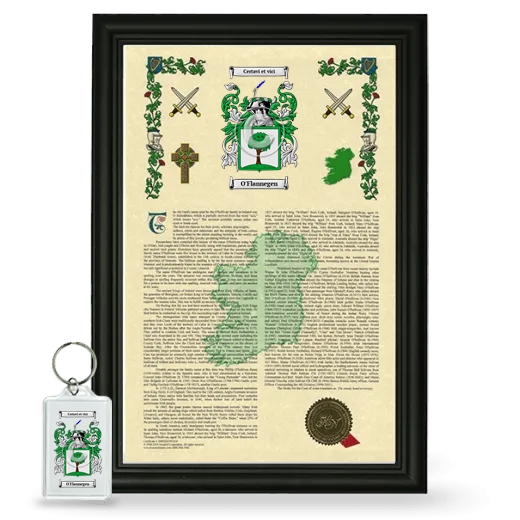 O'Flannegen Framed Armorial History and Keychain - Black