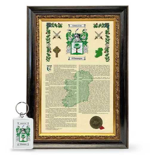 O'Flannegen Framed Armorial History and Keychain - Heirloom