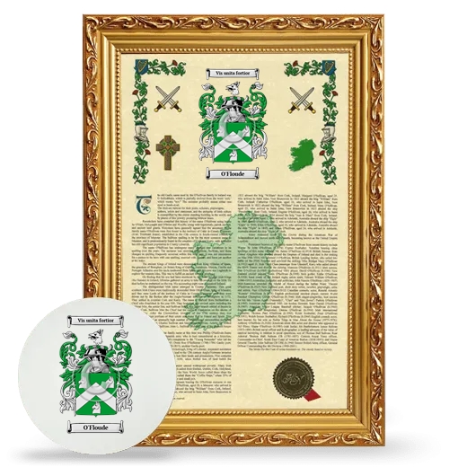O'Floude Framed Armorial History and Mouse Pad - Gold