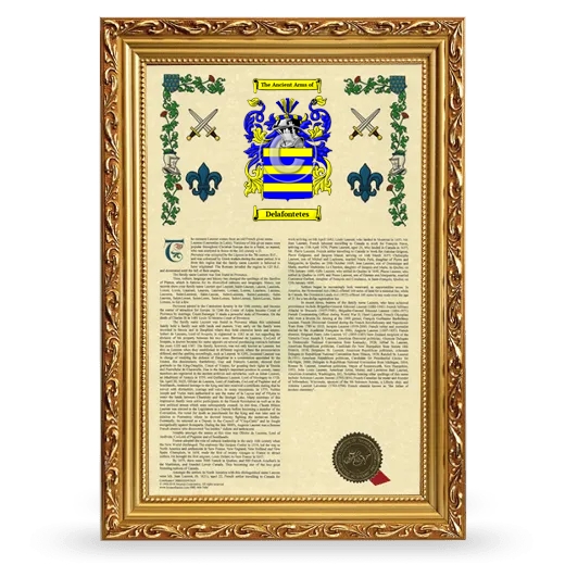 Delafontetes Armorial History Framed - Gold