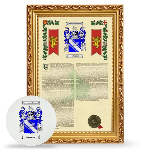 Fortescue Framed Armorial History and Mouse Pad - Gold