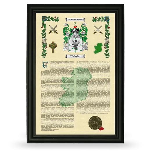 O'Galagher Armorial History Framed - Black