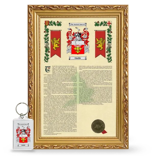 Gimble Framed Armorial History and Keychain - Gold