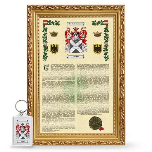 Gonser Framed Armorial History and Keychain - Gold